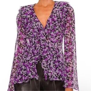 Free People Nina Purple Floral Poets Blouse